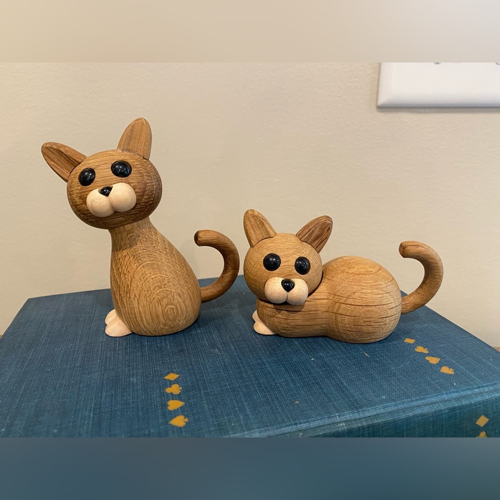 Pair of Spring Copenhagen wooden cat figurines - Faith and Hope